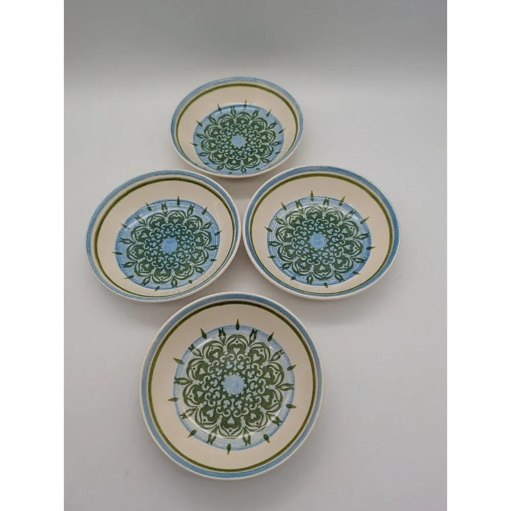 Vtg Royal Ironstone Cavalier Blue And Green Floral Cereal Bowls Set Of 4